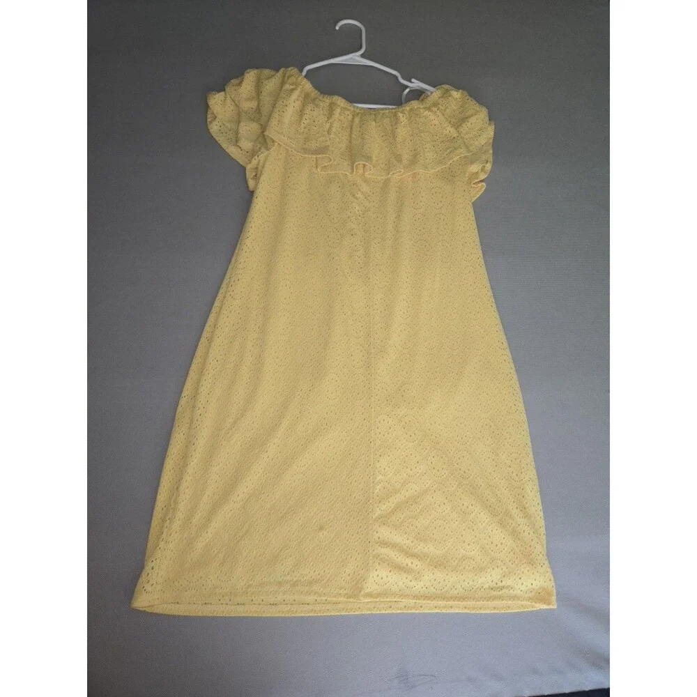 Women's London Times Yellow Ruffle Shoulder Dress Size 6 Summer Casual